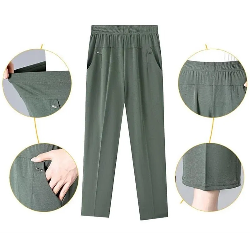 Mid Aged Women's High Waist Casual Pants | Broadcloth | Ankle-Length