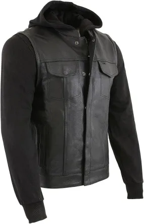 Milwaukee Leather Men's LKM3714 Black Vest with Full Sleeve Hoodie Jacket