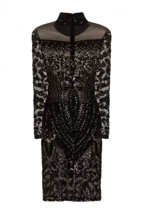 Mimi Black Luxe Sequin Embellished Transparent Midi Dress