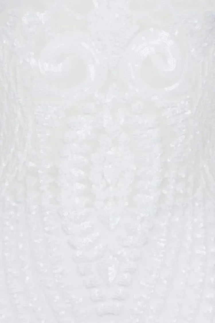 Mimi Pearl White Luxe Sequin Embellished Transparent Midi Dress