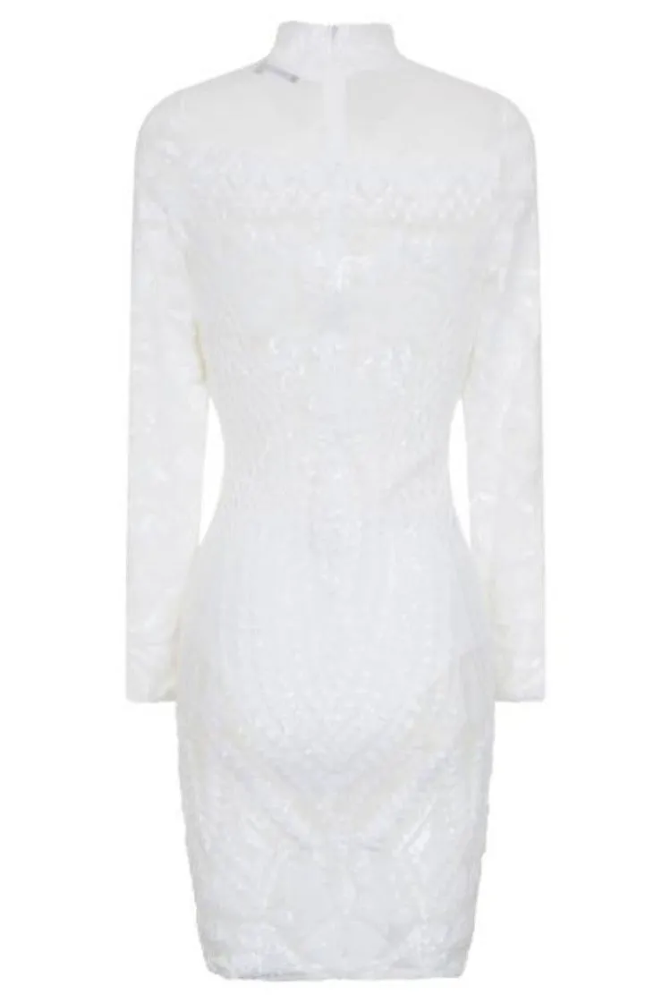 Mimi Pearl White Luxe Sequin Embellished Transparent Midi Dress