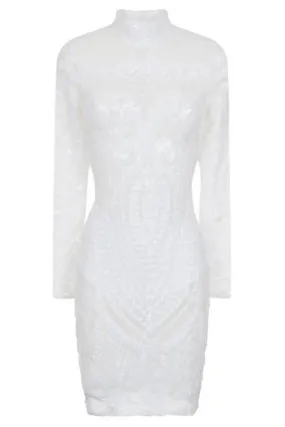 Mimi Pearl White Luxe Sequin Embellished Transparent Midi Dress