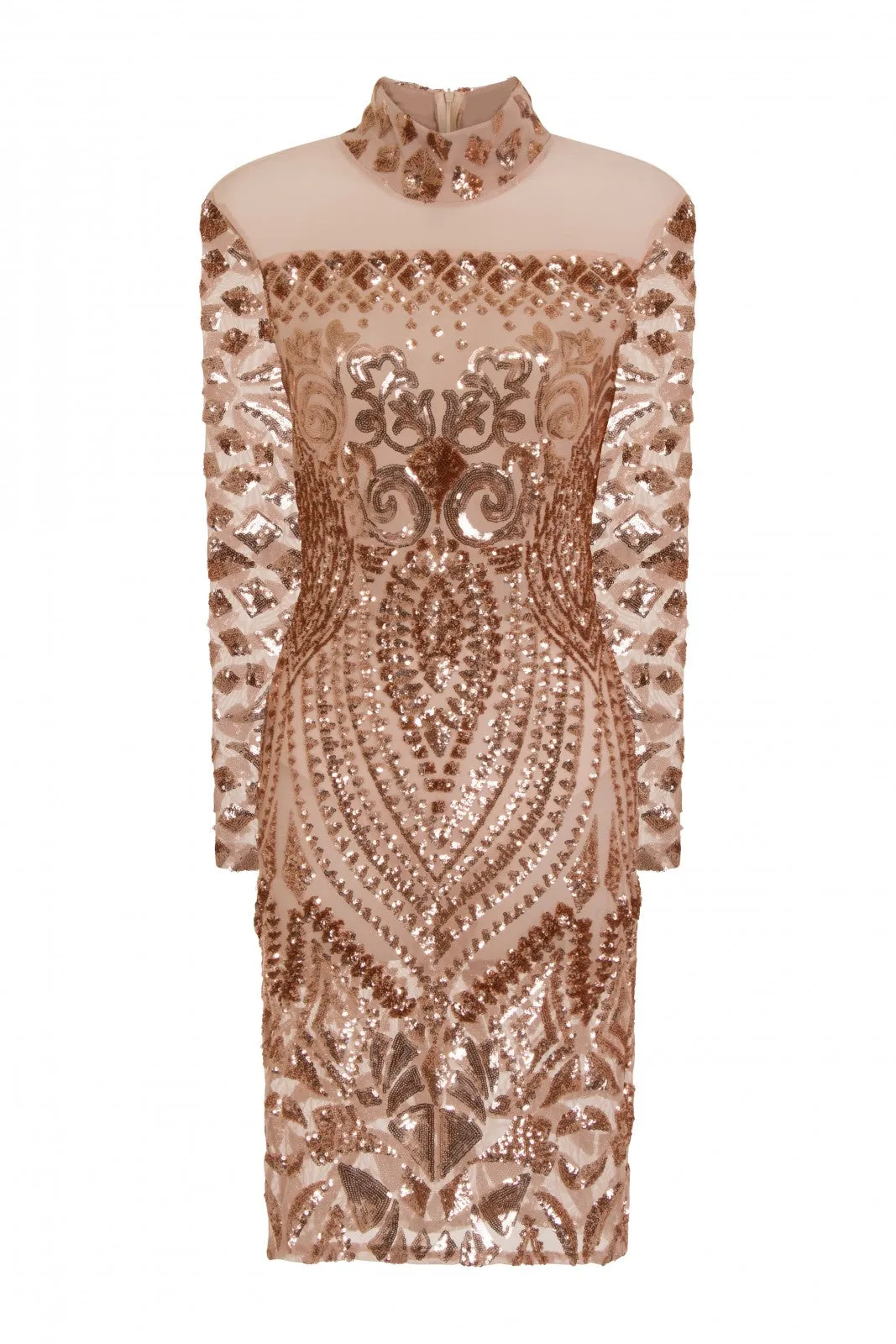 Mimi Rose Gold Luxe Sequin Embellished Transparent Midi Dress