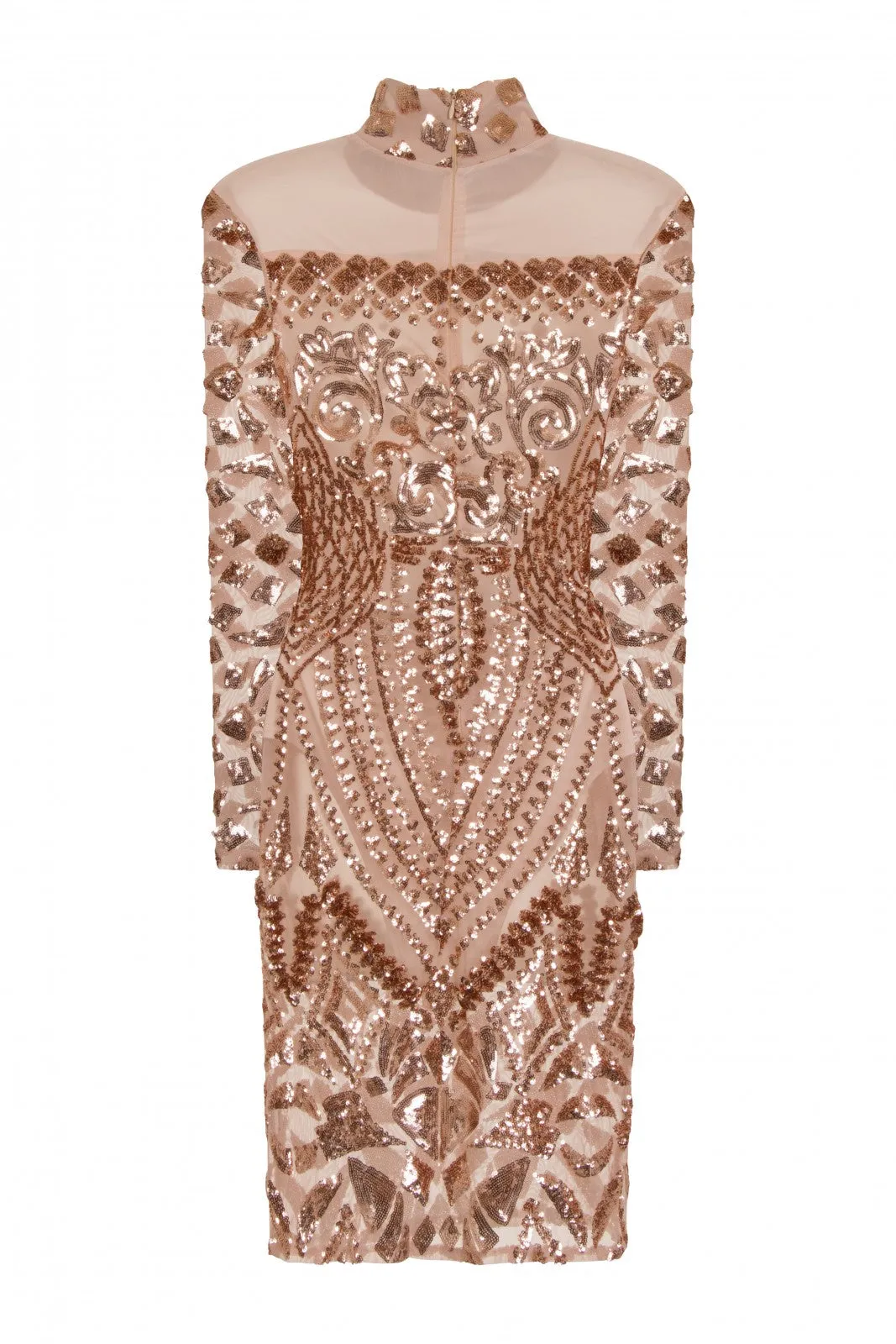 Mimi Rose Gold Luxe Sequin Embellished Transparent Midi Dress