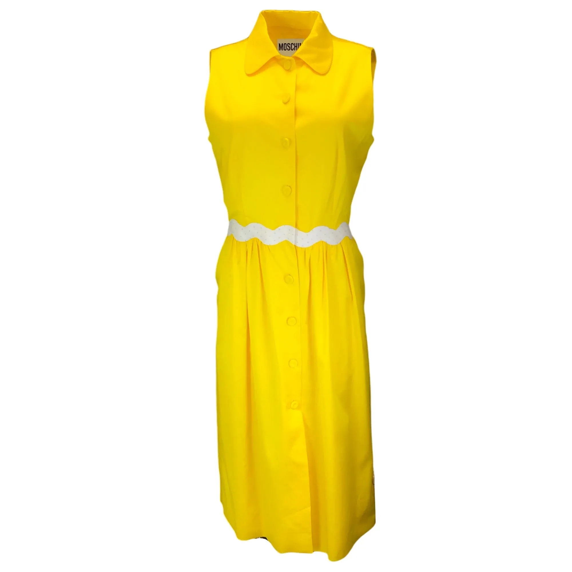 Moschino Couture Yellow Sleeveless Button-front Cotton Midi Dress