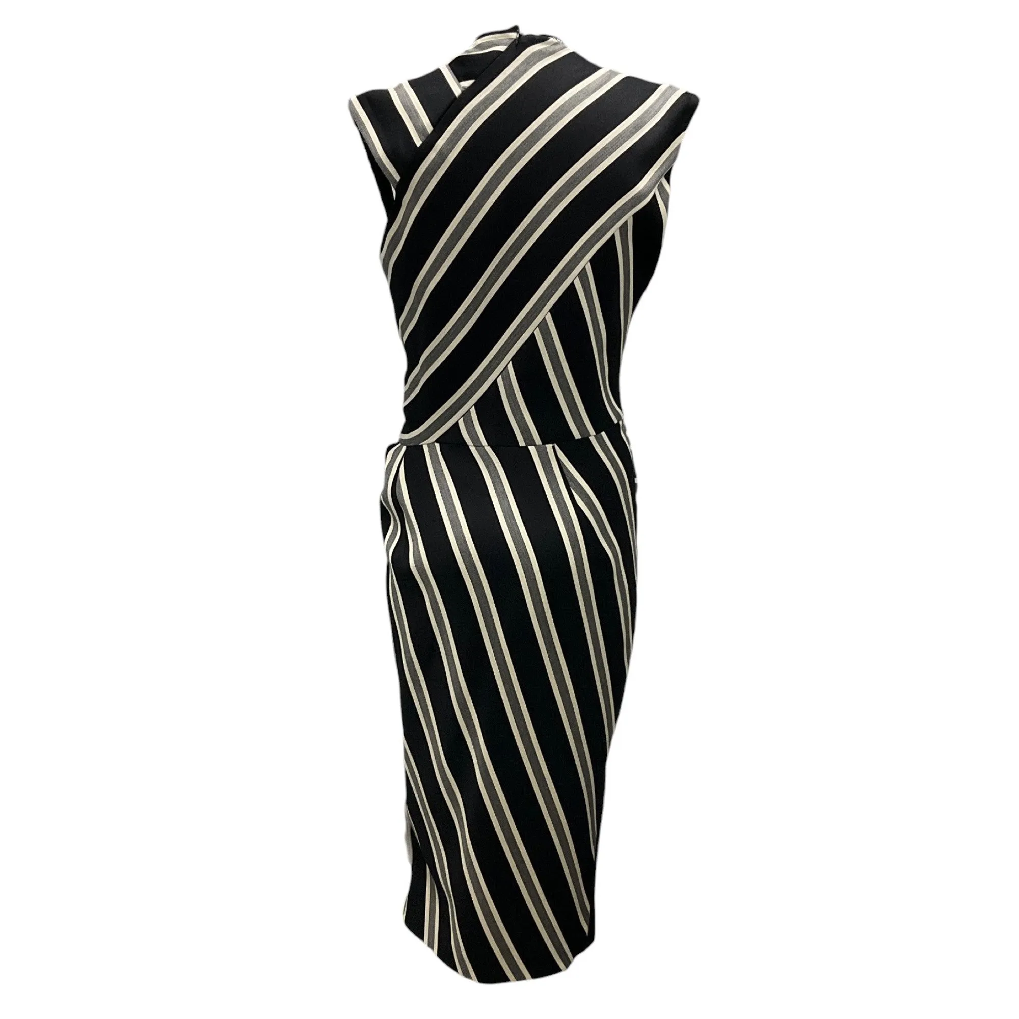 Narciso Rodriguez Black / Grey Striped Sleeveless Midi Dress