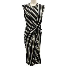 Narciso Rodriguez Black / Grey Striped Sleeveless Midi Dress