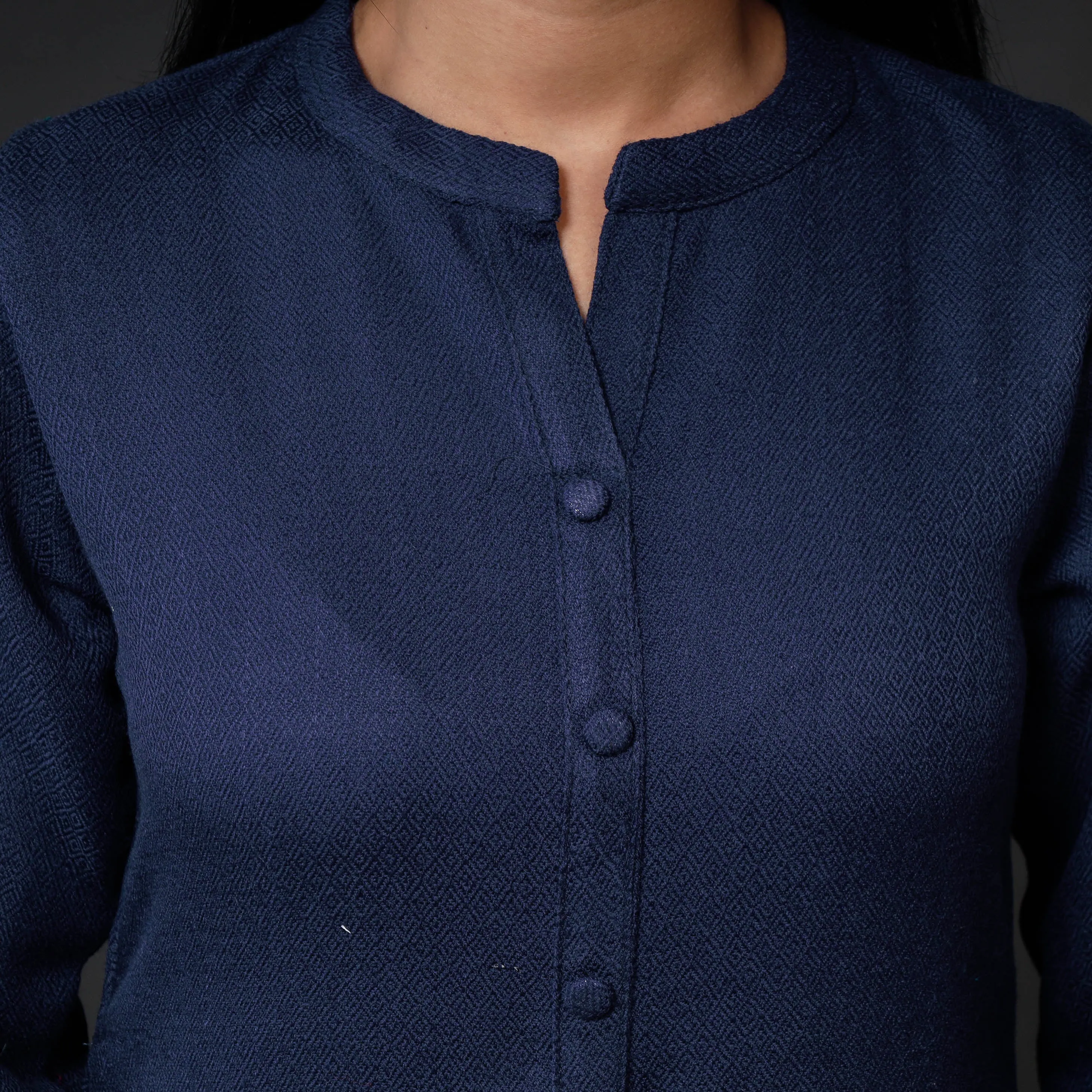 Navy Blue Kumaun Handwoven Merino Woolen Long Kurta