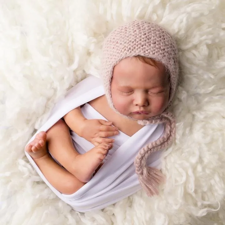 Newborn Pink Angora Knit Bonnet Infant