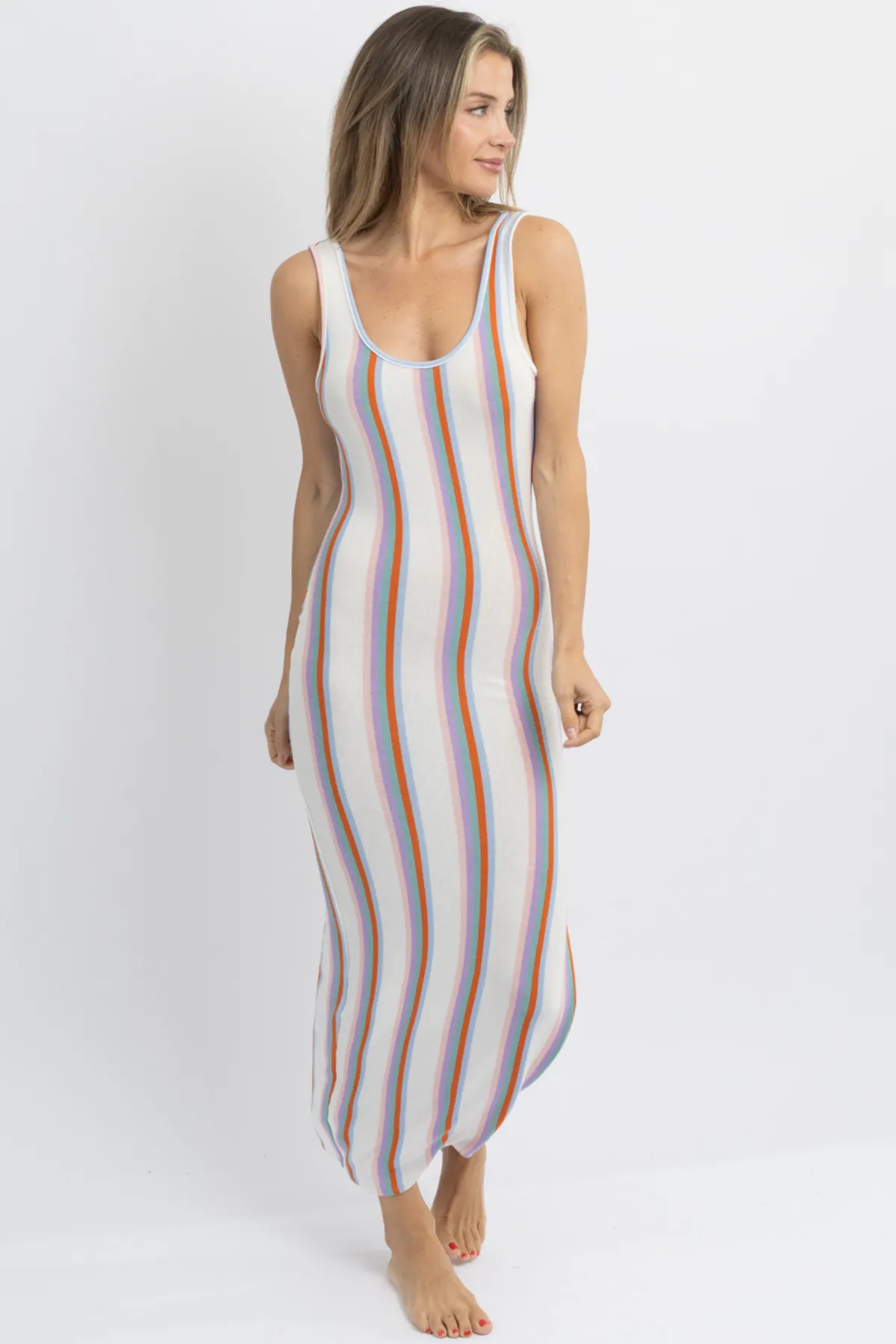 NEWPORT MULTI-STRIPED COVERUP DRESS