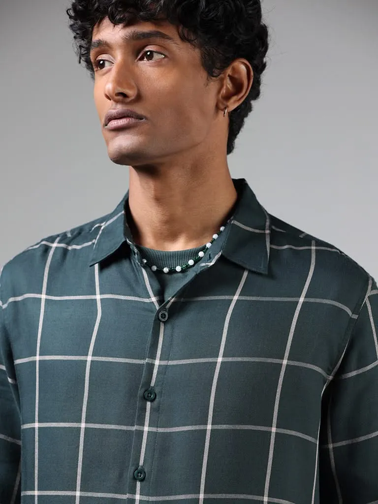 Nuon Emerald Green Windowpane Checked Relaxed-Fit Shirt