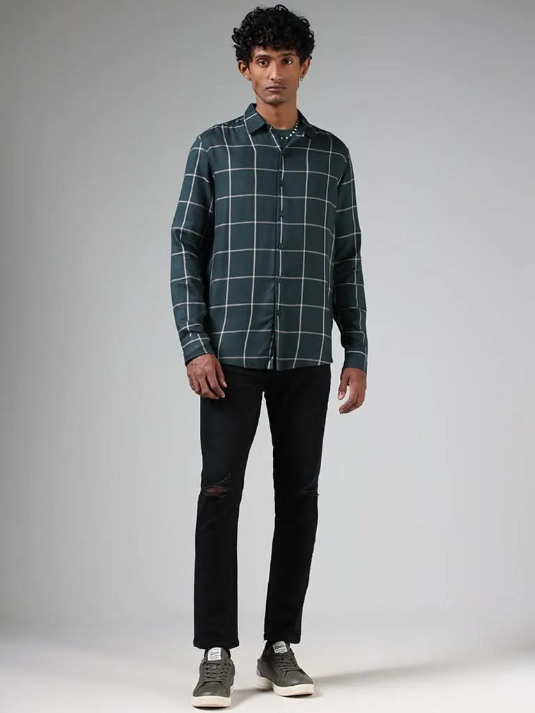 Nuon Emerald Green Windowpane Checked Relaxed-Fit Shirt