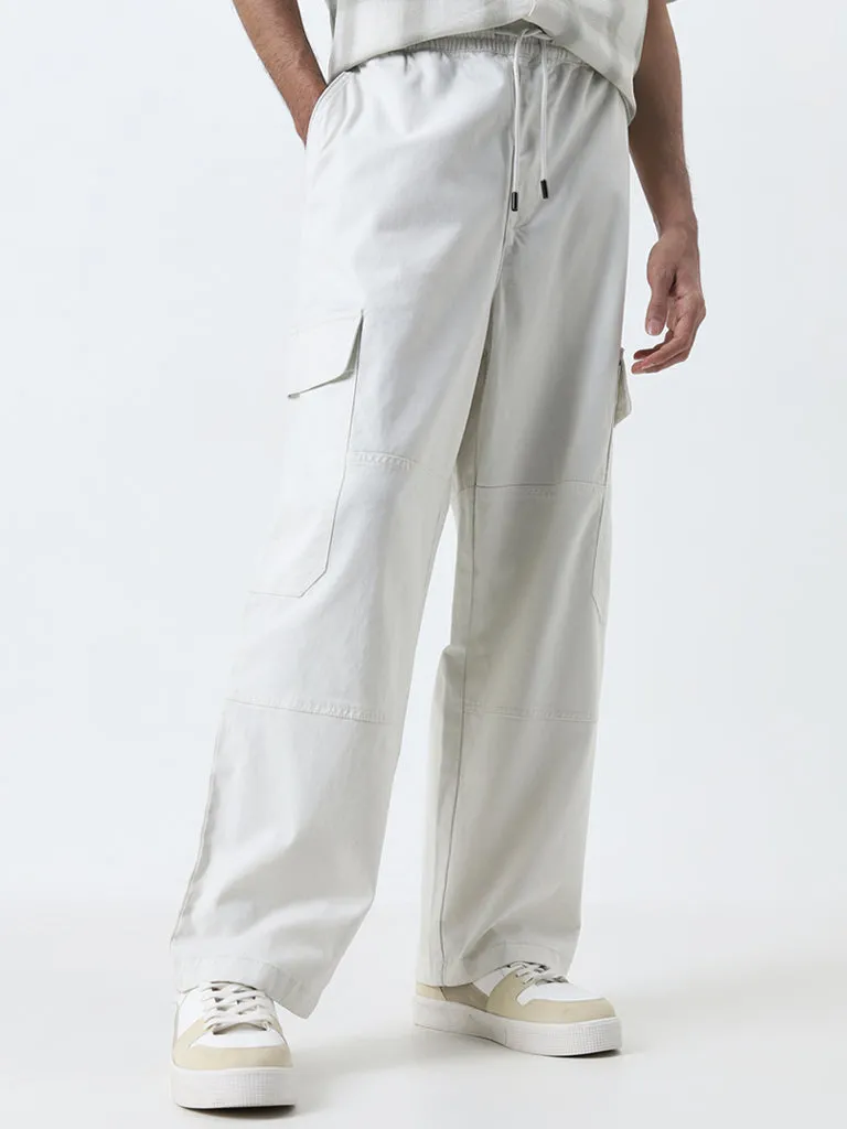 Nuon Off-White Relaxed-Fit Mid-Rise Cotton Blend Chinos