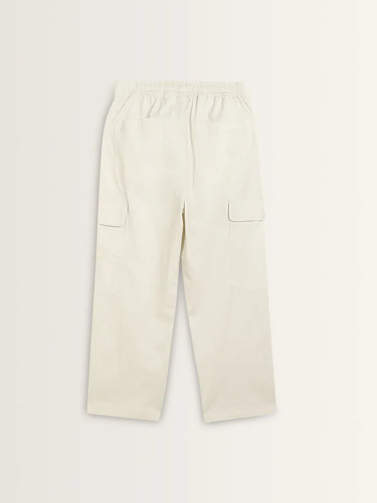 Nuon Off-White Relaxed-Fit Mid-Rise Cotton Blend Chinos