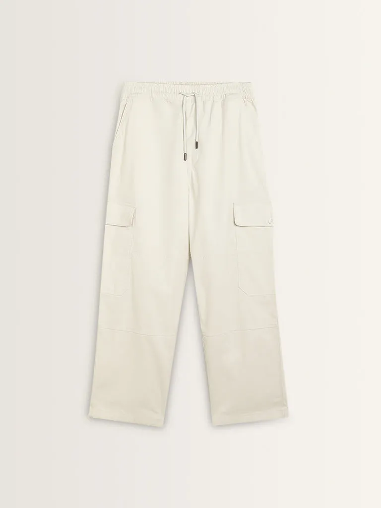 Nuon Off-White Relaxed-Fit Mid-Rise Cotton Blend Chinos