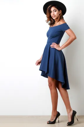 Off The Shoulder High-Low Ruffle Skater Dress