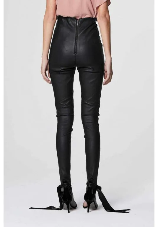 ONCE WAS ALIDA HIGH WAIST STRETCH LEATHER PANT IN BLACK