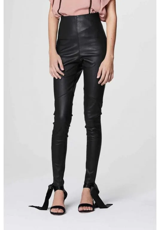 ONCE WAS ALIDA HIGH WAIST STRETCH LEATHER PANT IN BLACK