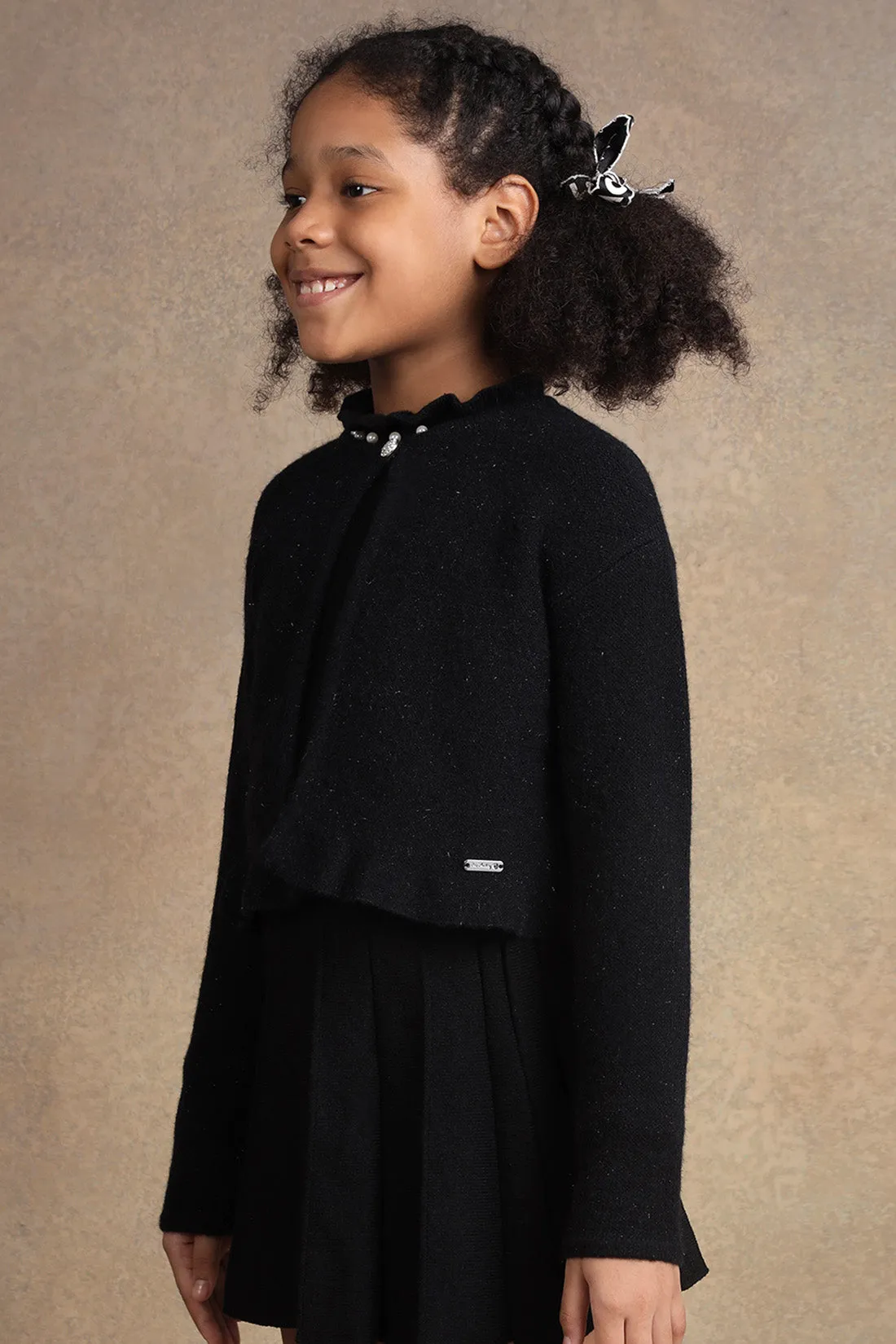 One Friday Girls Black Solid Cardigan