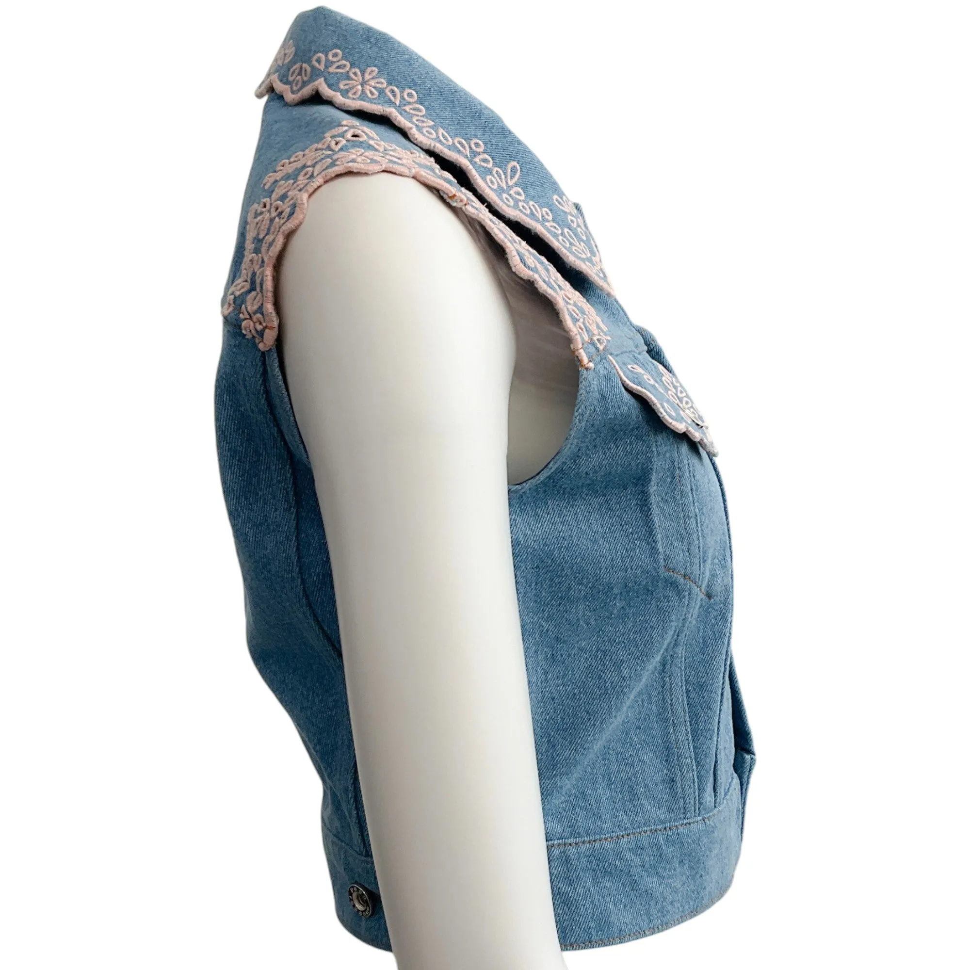 Paco Rabanne Blue Denim Vest with Pink Eyelet Detail