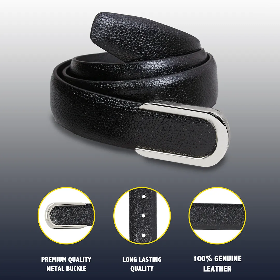 Peluche Essence Black Pebbled  Profile Leather Belt For Men