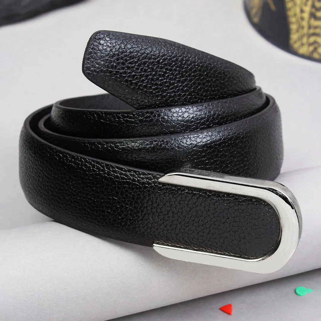 Peluche Essence Black Pebbled  Profile Leather Belt For Men