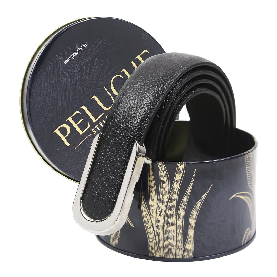 Peluche Essence Black Pebbled  Profile Leather Belt For Men