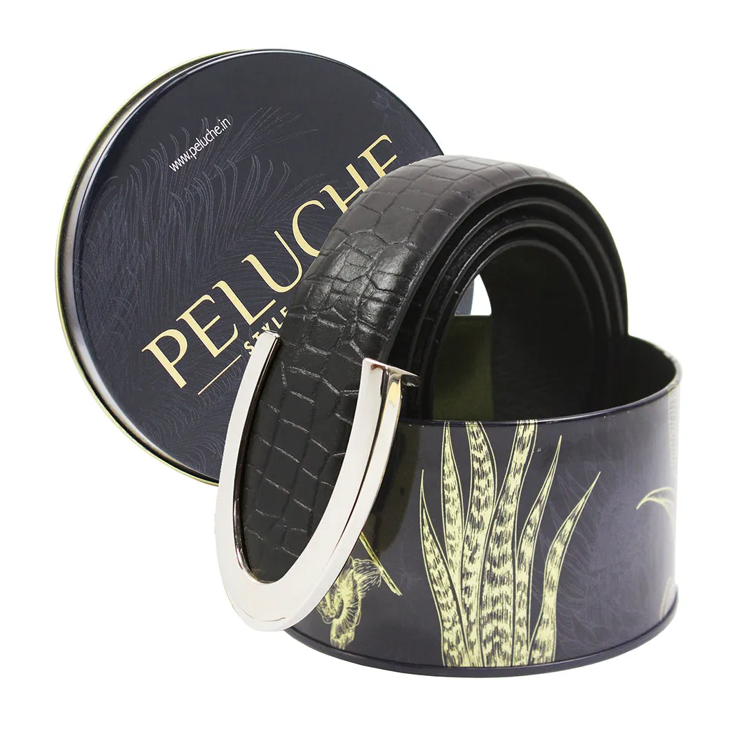 Peluche Imperial Black Checkered Profile Leather Belt For Men