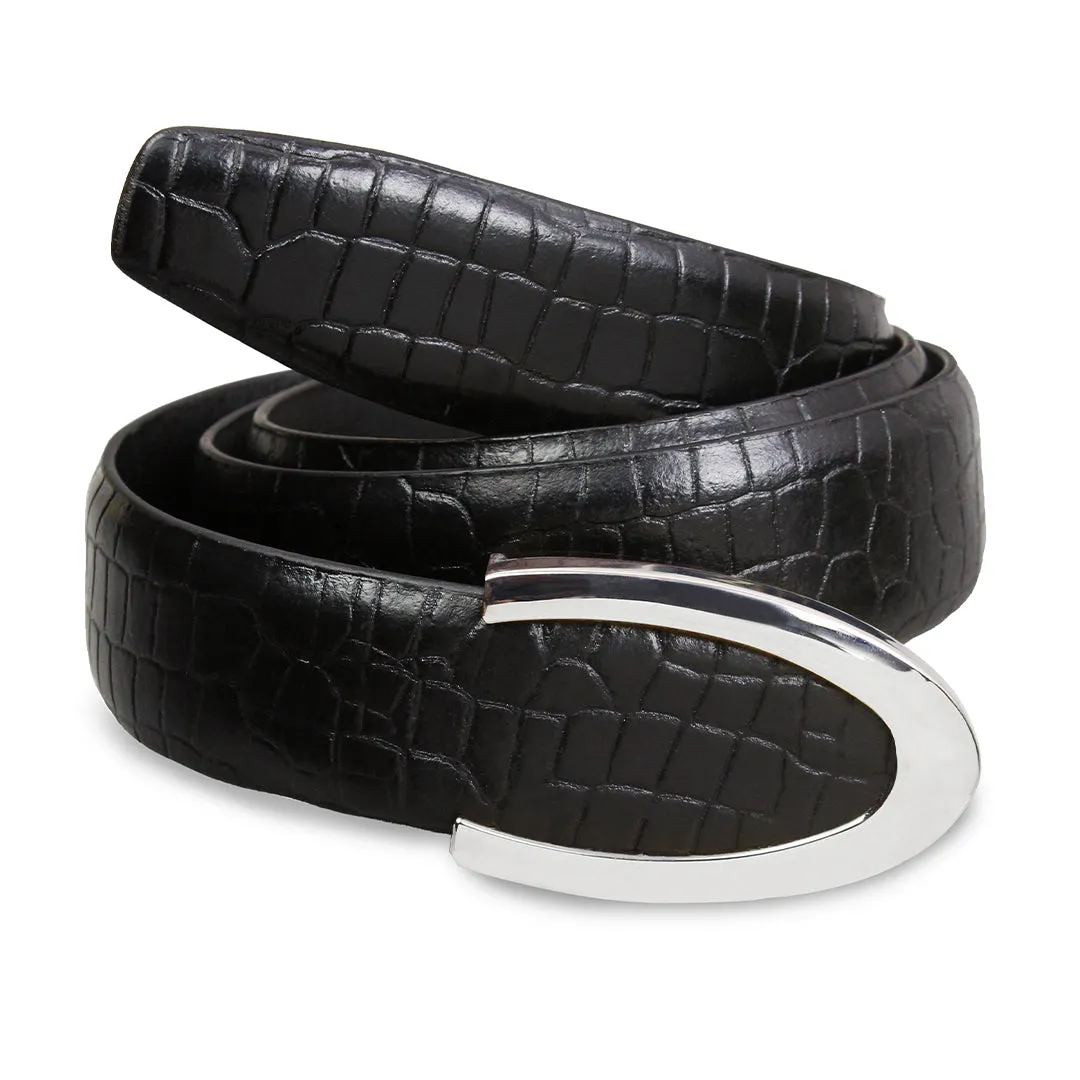 Peluche Imperial Black Checkered Profile Leather Belt For Men