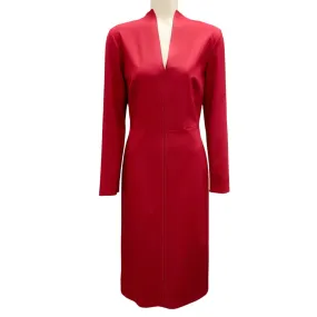 Piazza Sempione Maroon Long Sleeved V-Neck Wool Dress