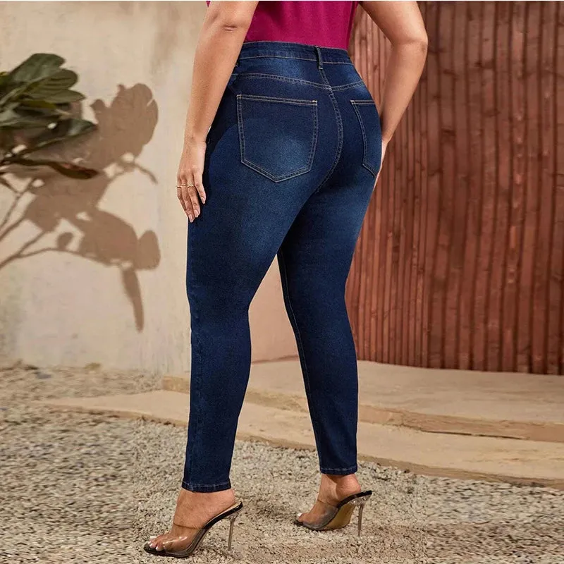 Plus Size High Stretch Mom Jeans | Elastic Denim, Classic Style