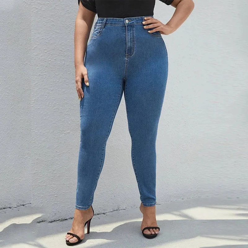 Plus Size High Stretch Mom Jeans | Elastic Denim, Classic Style