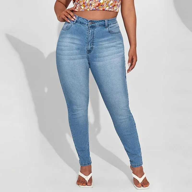 Plus Size High Stretch Mom Jeans | Elastic Denim, Classic Style