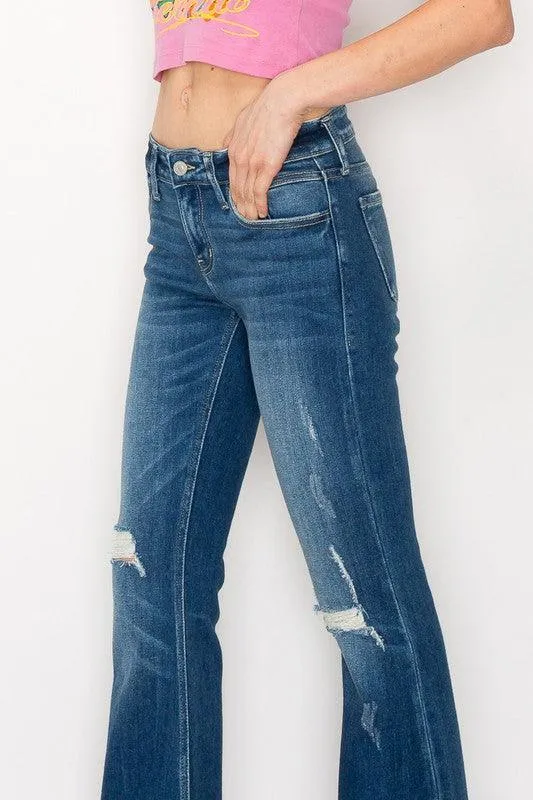 PLUS SIZE - LOW RISE STRETCH VINTAGE FLARE JEANS