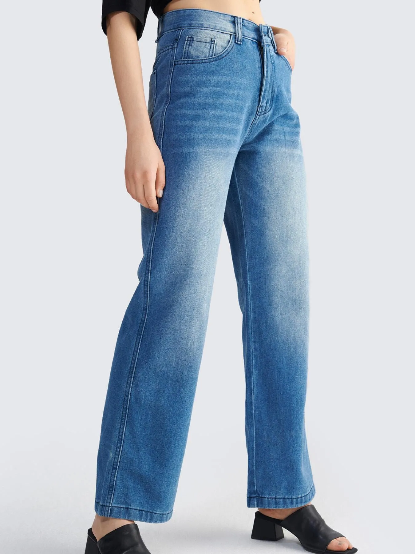 Pocket Button Straight Leg Jeans