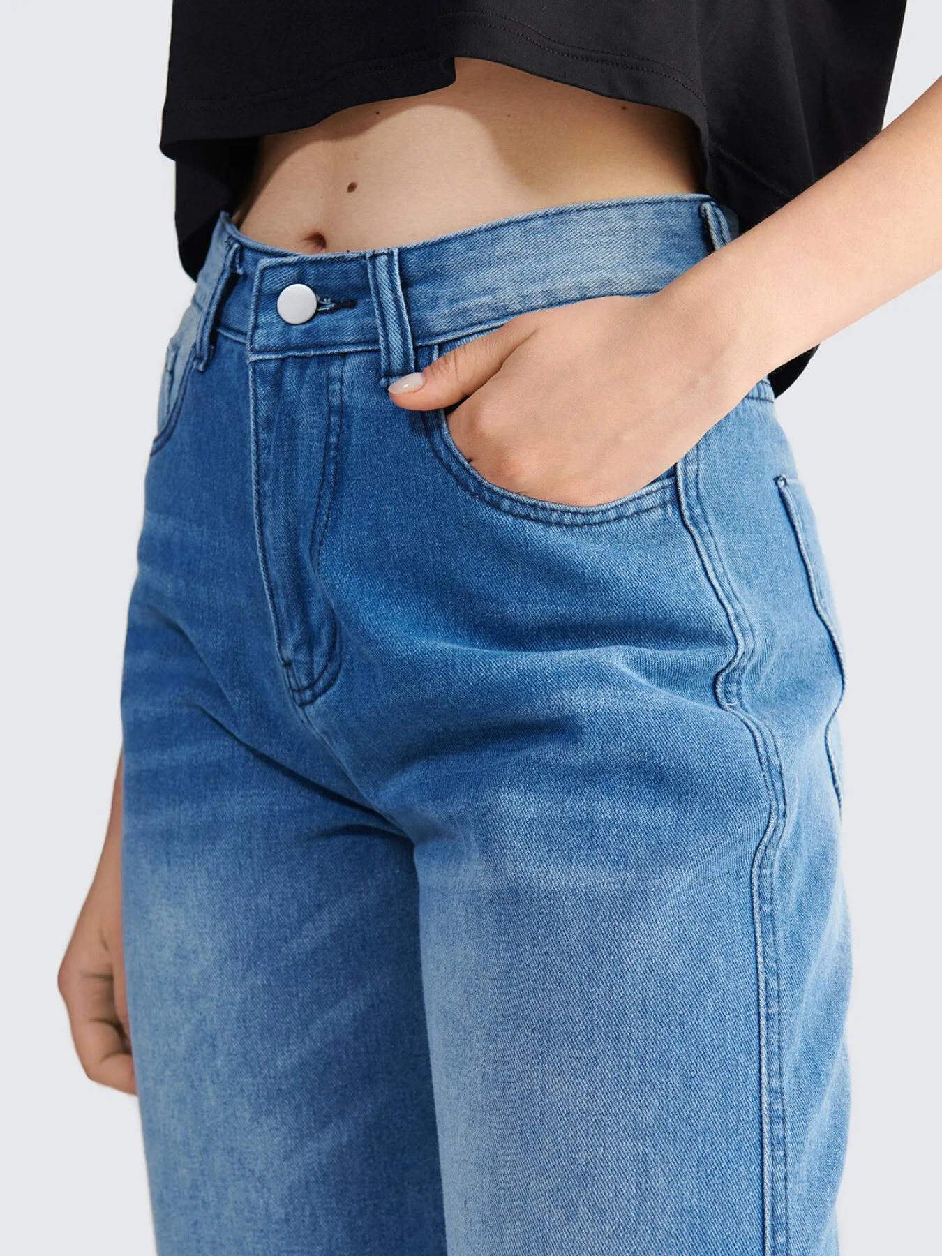 Pocket Button Straight Leg Jeans