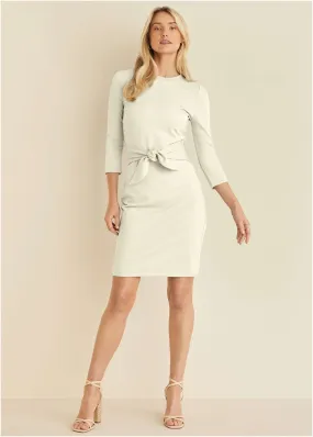 Ponte Tie Waist Dress - Cream