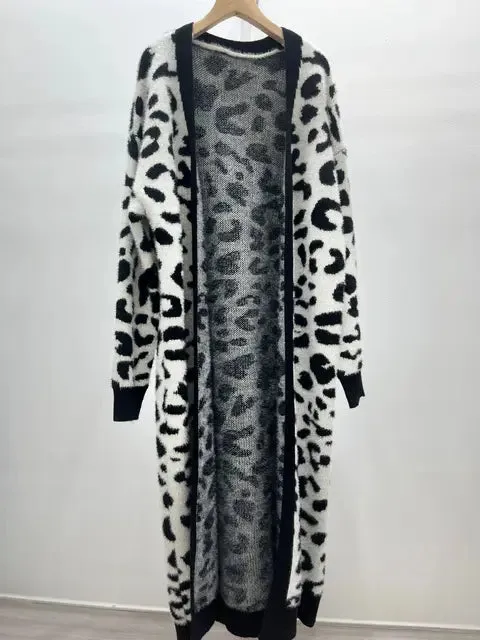 Pre Order: Animal Print Thick Long Loose Knit Cardigan