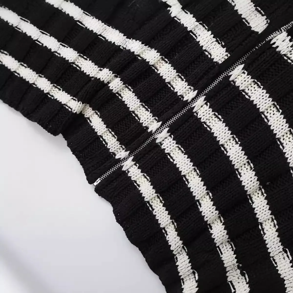 Pre Order:  Casual Striped Zip Up Short Knitted Cardigan