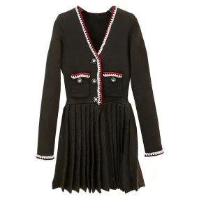 Pre Order:  Classic V-neck Knitted Cardigan Dress