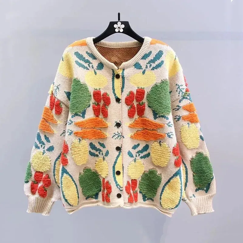 Pre Order:  Fruit Jacquard Knitted Oversized Cardigan