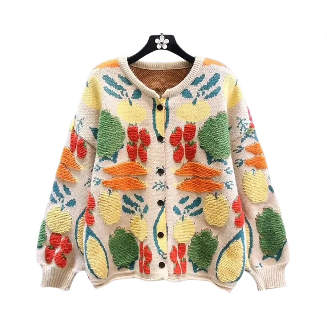 Pre Order:  Fruit Jacquard Knitted Oversized Cardigan