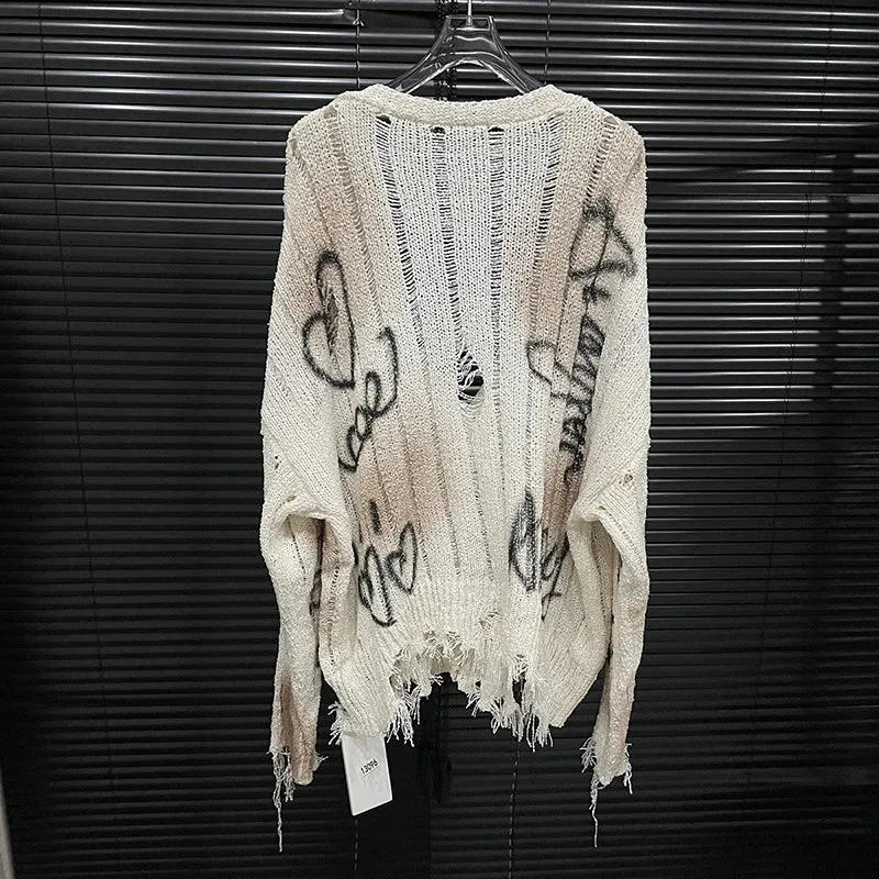 Pre Order:  Letter Pattern Loose Hole Knitted Cardigan