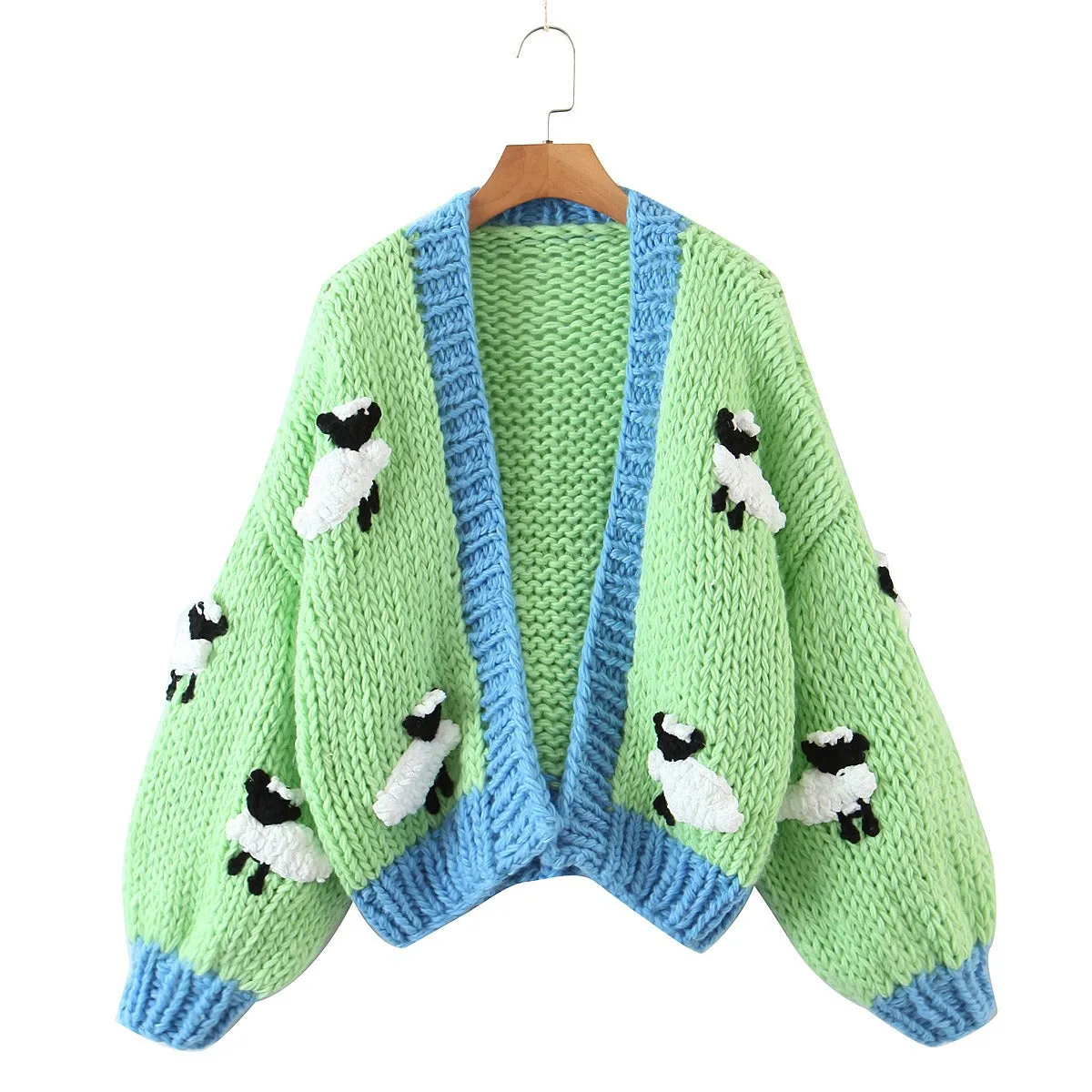 Pre Order:  Little Sheep Coarse Needle Knitted Long Sleeve Cardigan