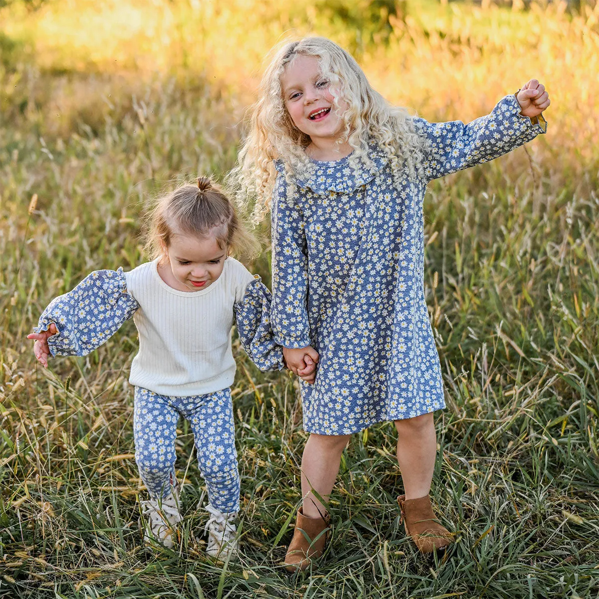 Pucker Mini Daisies Cora Dress- Heather Gray