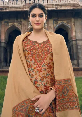 Pure Handloom Weaving Pashmina Light Brown Winter Suits Set