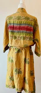 Quilted Cotton Kimono Duster Is Unusual and Colorful  (Yellow)