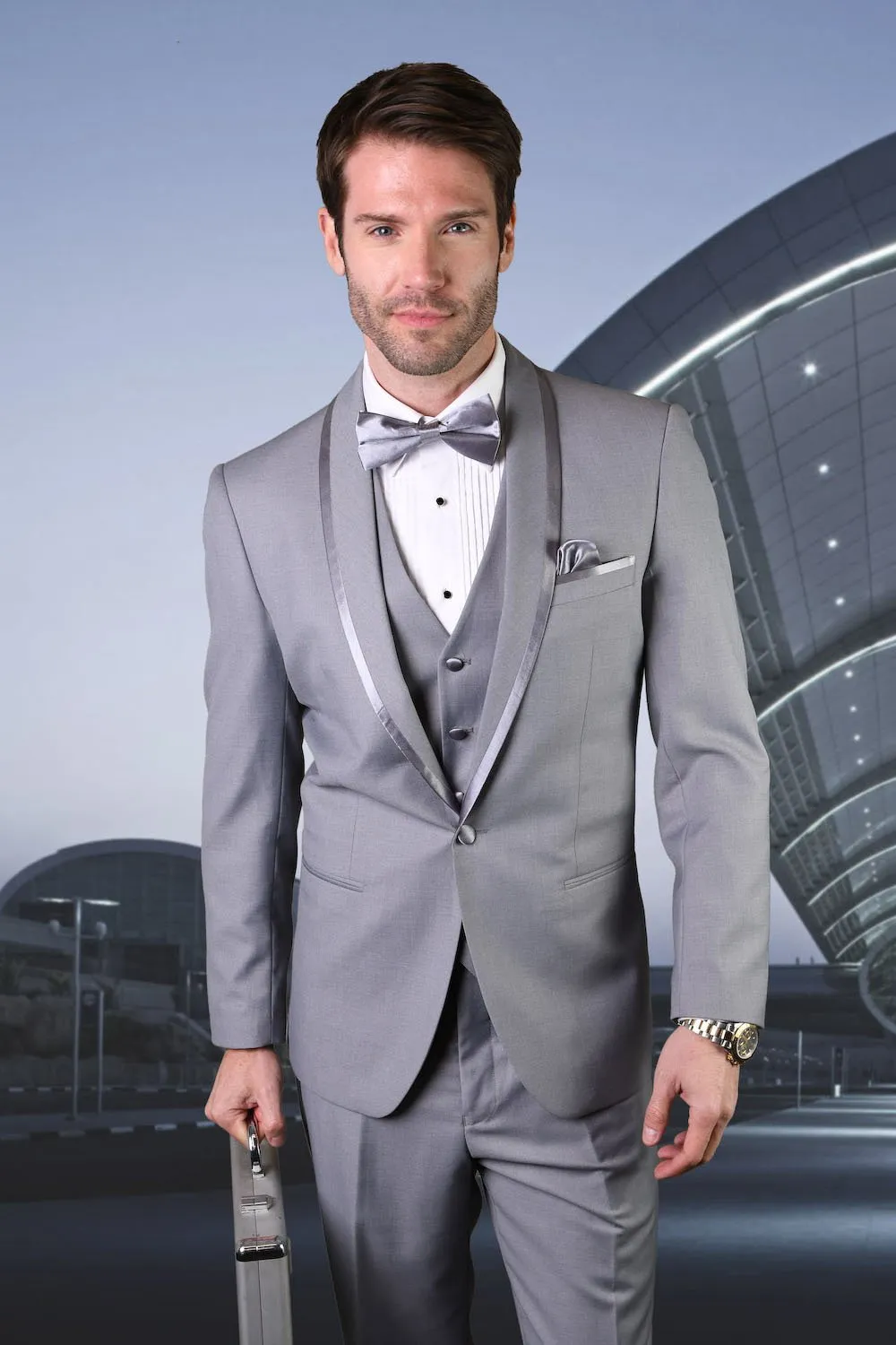 "Caesar" Grey 1-Button Shawl Tuxedo (4-Piece Set)