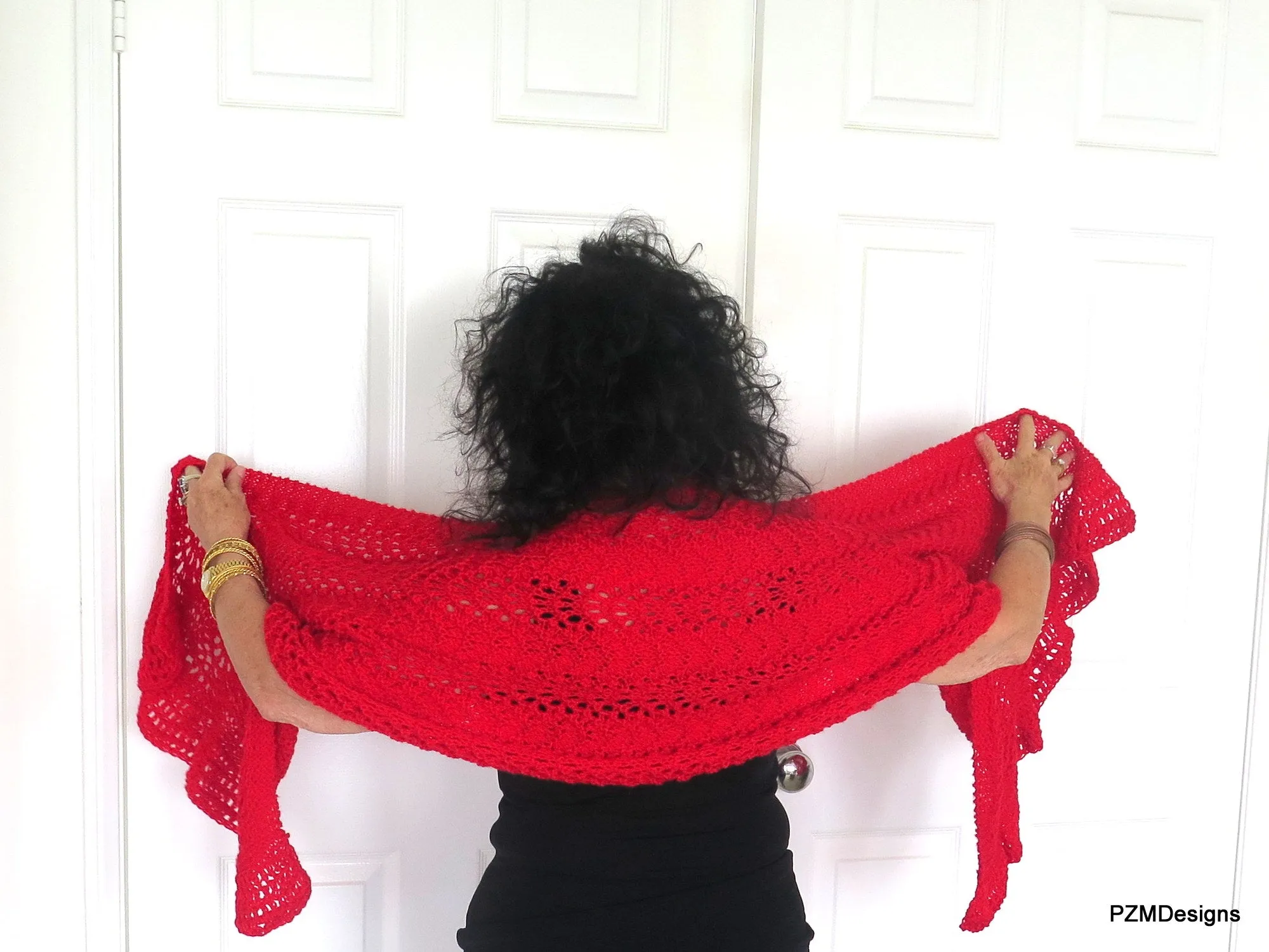 Red Hand Knit Lace Shawl, Red Prayer Shawl, Gift for Her