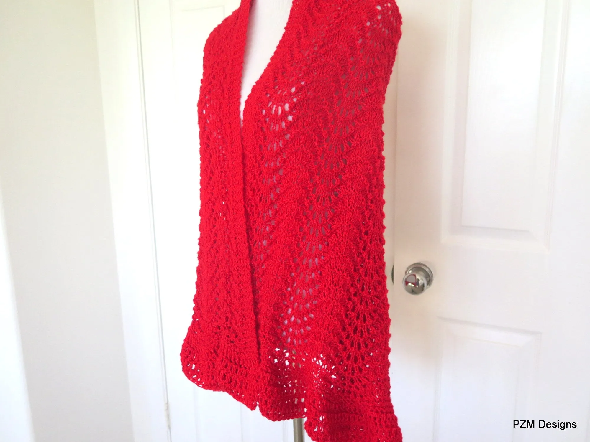 Red Hand Knit Lace Shawl, Red Prayer Shawl, Gift for Her